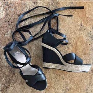 PAIGE Black Strappy Wedge Sandals Size 8